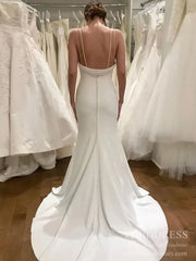 Sheath Minimalist Wedding Dresses Spaghetti Strap Simple Satin Wedding Dress VW1573