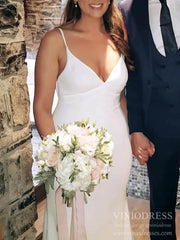 Sheath Minimalist Wedding Dresses Spaghetti Strap Simple Satin Wedding Dress VW1573