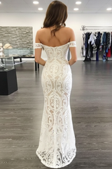 Sheath Off-Shoulder Prom Long Formal Dress Lace Evening Gown with Split