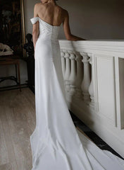 Sheath One-Shoulder Sleeveless Satin Wedding Dresses with Slit Sexy
