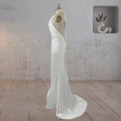 Sheath Satin Backless Halter Wedding Dress