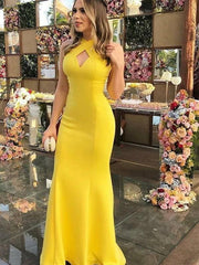 Sheath Sleeveless Halter Floor-Length With Ruffles Satin Dresses