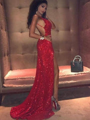 Sheath Sleeveless Spaghetti Straps Sweep/Brush Train Sequins Dresses