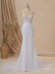 Sheath Spaghetti Straps Court Train Corset Wedding Dress