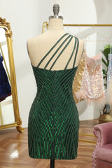 Sheath Spaghetti Straps Purple Sequins Short Cocktail Dress