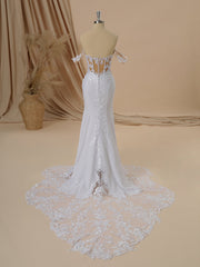 Sheath Stretch Crepe Off-the-Shoulder Appliques Lace Cathedral Train Corset Wedding Dress