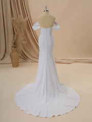 Sheath Stretch Crepe Off-the-Shoulder Pleated Chapel Train Corset Wedding Dress