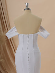 Sheath Stretch Crepe Off-the-Shoulder Pleated Chapel Train Corset Wedding Dress