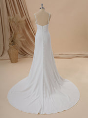 Sheath Stretch Crepe Spaghetti Straps Pleated Court Train Wedding Dress