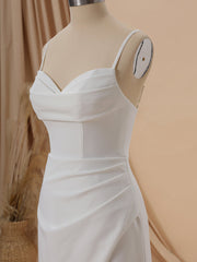 Sheath Stretch Crepe Spaghetti Straps Pleated Court Train Wedding Dress