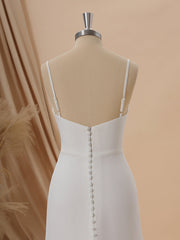 Sheath Stretch Crepe Spaghetti Straps Pleated Court Train Wedding Dress