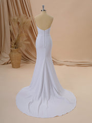 Sheath Stretch Crepe Straight Pleated Court Train Wedding Dress
