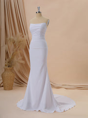 Sheath Stretch Crepe Straight Pleated Court Train Wedding Dress