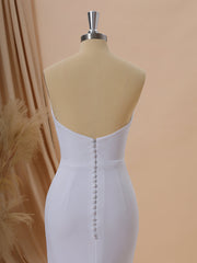 Sheath Stretch Crepe Straight Pleated Court Train Wedding Dress