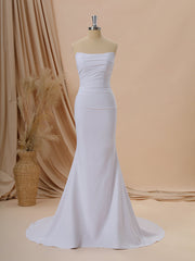 Sheath Stretch Crepe Straight Pleated Court Train Wedding Dress