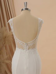Sheath Stretch Crepe V-neck Appliques Lace Chapel Train Wedding Dress