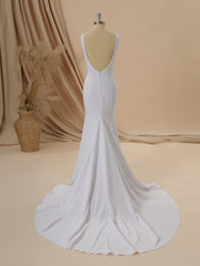 Sheath Stretch Crepe V-neck Court Train Wedding Dress