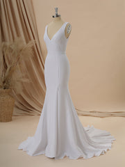 Sheath Stretch Crepe V-neck Court Train Wedding Dress