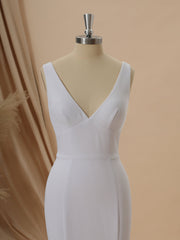 Sheath Stretch Crepe V-neck Court Train Wedding Dress