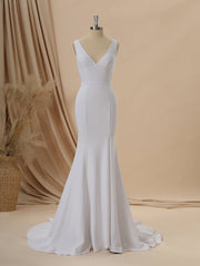 Sheath Stretch Crepe V-neck Court Train Wedding Dress