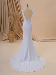 Sheath Stretch Crepe V-neck Court Train Wedding Dress