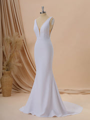 Sheath Stretch Crepe V-neck Court Train Wedding Dress