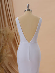 Sheath Stretch Crepe V-neck Court Train Wedding Dress