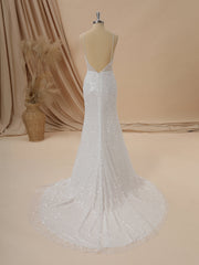 Sheath V-neck Beading Court Train Wedding Dress