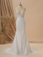 Sheath V-neck Beading Court Train Wedding Dress