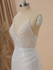 Sheath V-neck Beading Court Train Wedding Dress