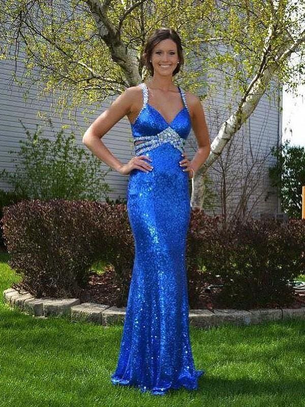 Sheath V-Neck Sleeveless Floor-Length With Beading Sequins Dresses