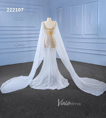 Sheer Modern Pearl Wedding Dresses with Extra Long Cape Sleeves 222107