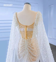 Sheer Modern Pearl Wedding Dresses with Extra Long Cape Sleeves 222107