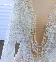 Sheer Modern Pearl Wedding Dresses with Extra Long Cape Sleeves 222107