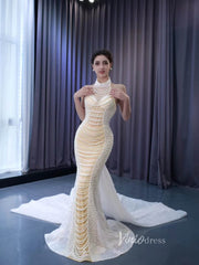 Sheer Pearl Mermaid Wedding Dresses Halter Neck Bridal Dress 231033