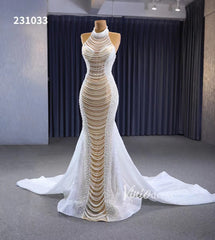 Sheer Pearl Mermaid Wedding Dresses Halter Neck Bridal Dress 231033