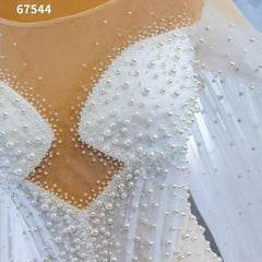 Sheer Pearl Wedding Dresses Cape Sleeves 67544