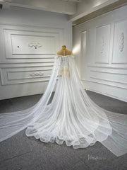 Sheer Pearl Wedding Dresses Cape Sleeves 67544