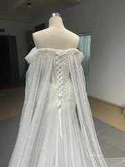Sheer Pearl Wedding Dresses Cape Sleeves 67544