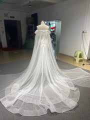 Sheer Pearl Wedding Dresses Cape Sleeves 67544