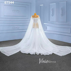 Sheer Pearl Wedding Dresses Cape Sleeves 67544