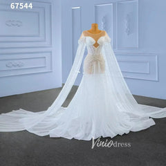 Sheer Pearl Wedding Dresses Cape Sleeves 67544