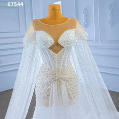 Sheer Pearl Wedding Dresses Cape Sleeves 67544