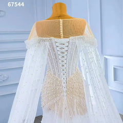 Sheer Pearl Wedding Dresses Cape Sleeves 67544