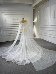 Sheer Pearl Wedding Dresses Cape Sleeves 67544