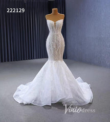 Sheer Pearl Wedding Dresses Mermaid Strapless Bridal Dress 222129