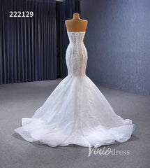 Sheer Pearl Wedding Dresses Mermaid Strapless Bridal Dress 222129