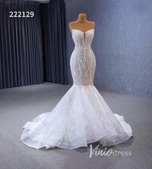 Sheer Pearl Wedding Dresses Mermaid Strapless Bridal Dress 222129