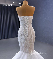 Sheer Pearl Wedding Dresses Mermaid Strapless Bridal Dress 222129