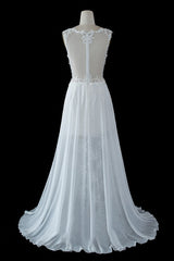 Sheer Split Tulle A-line Wedding Dress with Lace Appliques